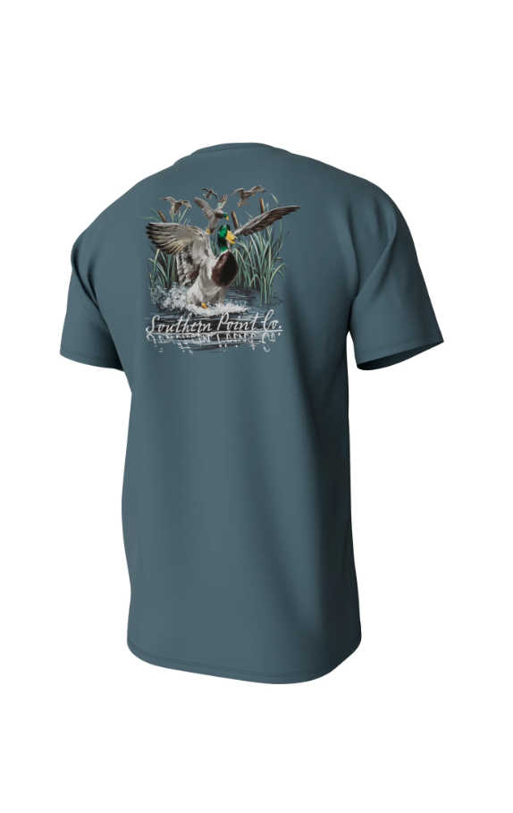 Youth Cupped Ducks Short Sleeve Pocket Tee - Mallard Blue