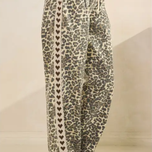 Leopard Printed Striped Wide Legged Pants - Brown Heart