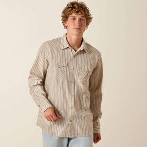 Retro Hesper Fitted Snap Shirt - Sandshell Stripe