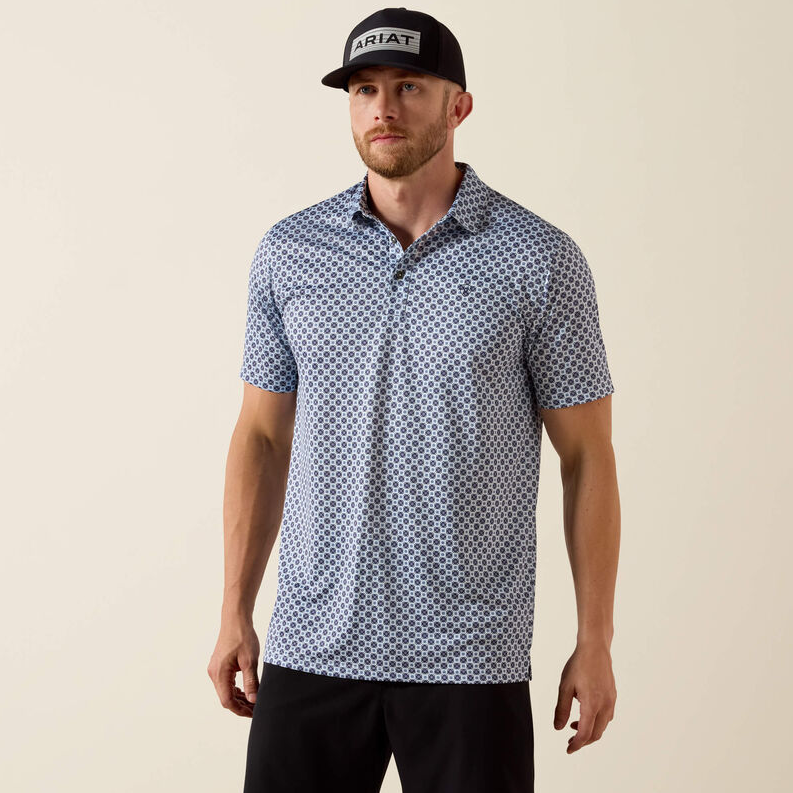 All Over Print Fitted Polo - White Medallion Print