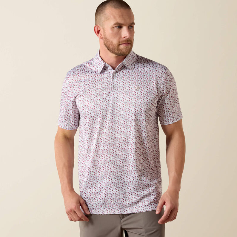 All Over Print Classic Fit Polo - White Island Mini Print
