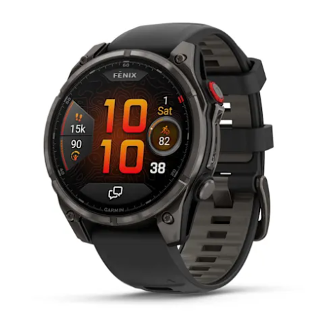 fēnix® 8 Pro – 47 mm, AMOLED Sapphire, Carbon Gray DLC Titanium with Black/Pebble Gray Silicone Band