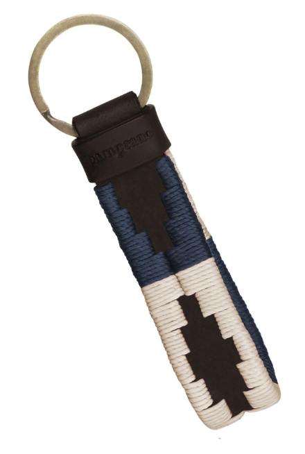 Charro Loop Keyring - Brown Leather - Navy & Cream