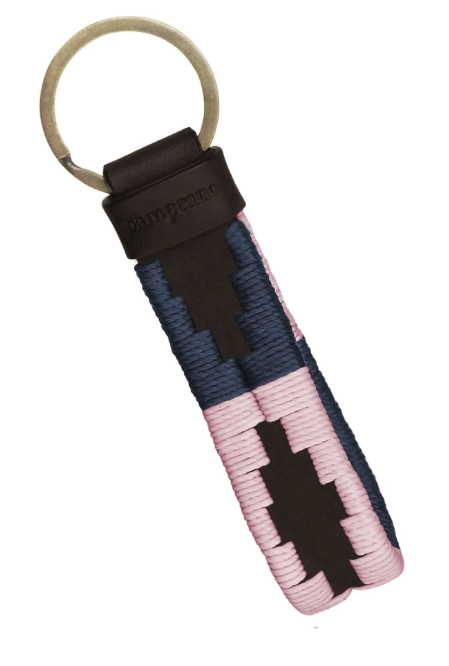 Charro Loop Keyring - Brown Leather - Navy & Pink
