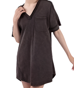 Acid Washed Mini T-Shirt Dress - Black