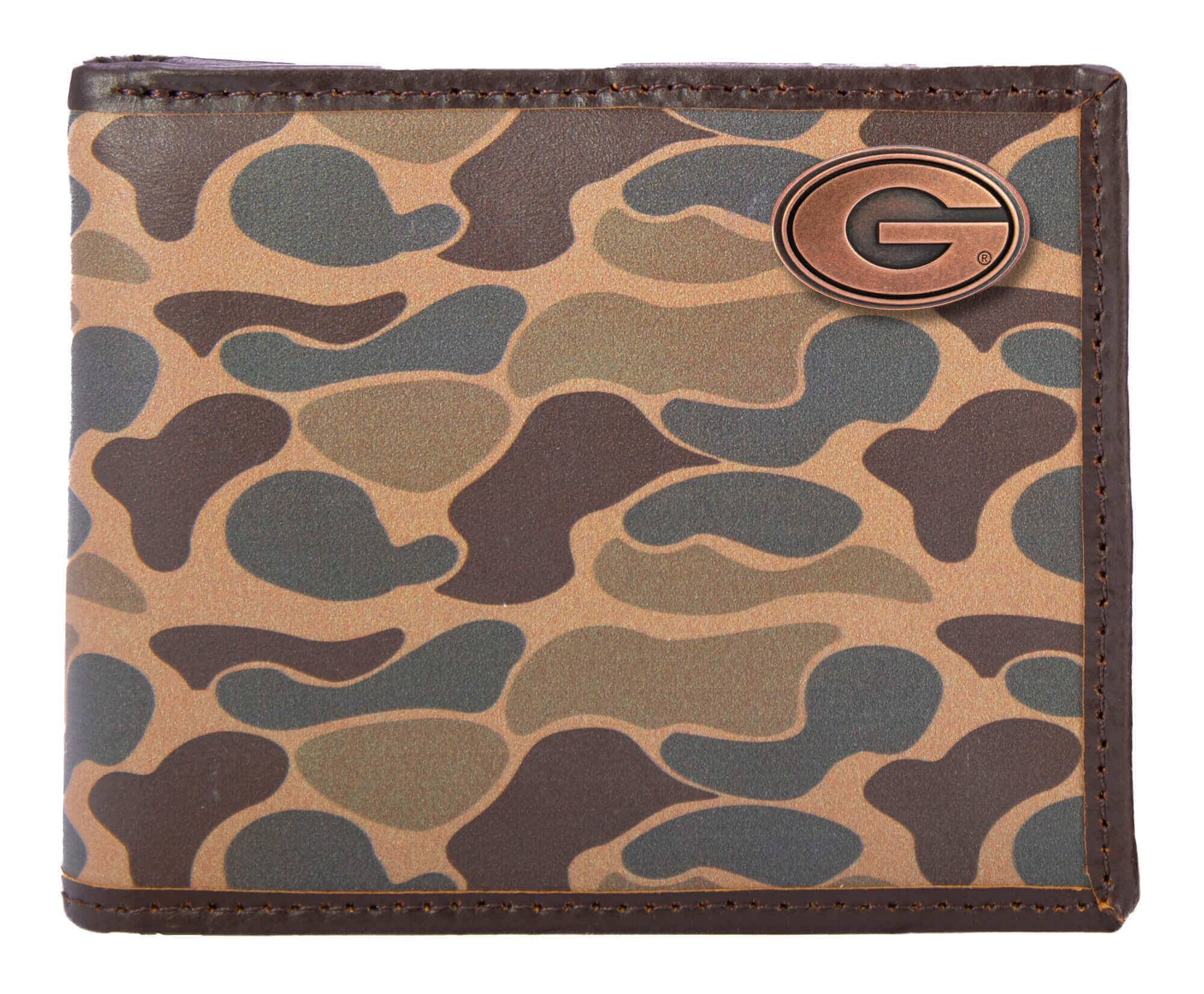 Brown Old School Camo Bifold Wallet - UGA Concho