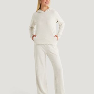 Women's Bamboo Lightweight Fleece Cropped Hoodie - Off White Heather