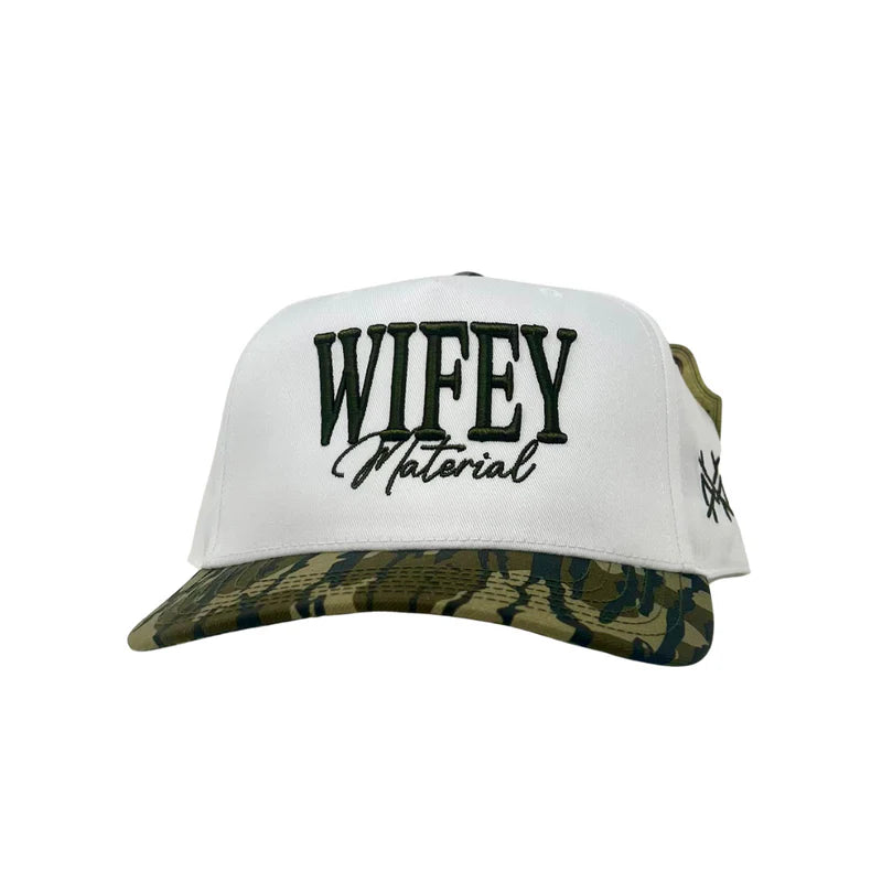 Wifey Material Trucker Hat - Retro Bottomland & White