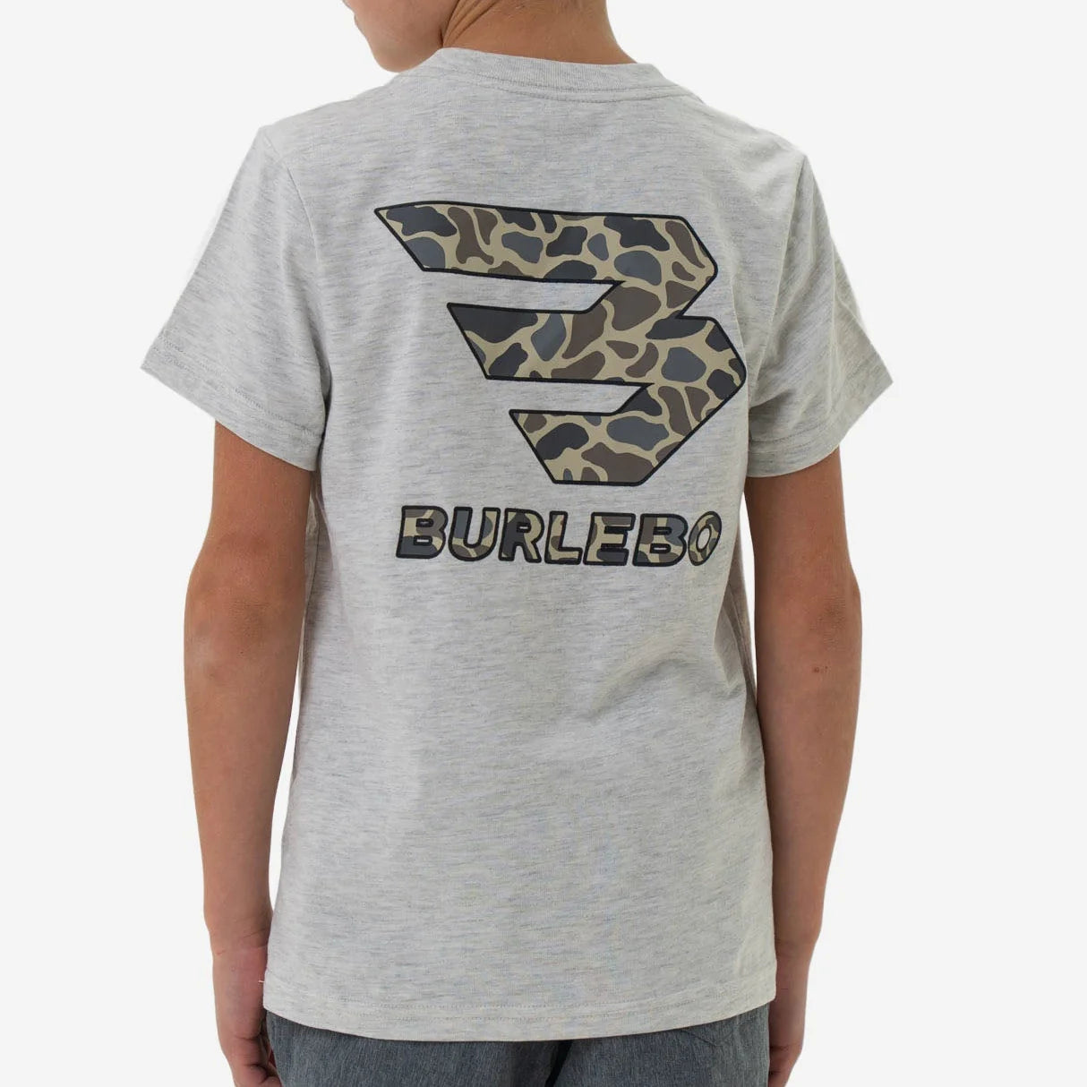 Youth Short Sleeve Tee - Flying B Classic Deer Camo Logo - Ash Grey - Image 2