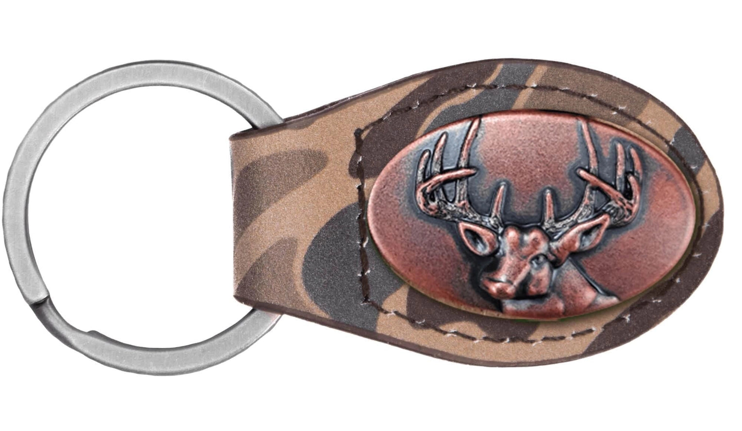 Brown Old School Camo Leather Key Fob - Buck Concho