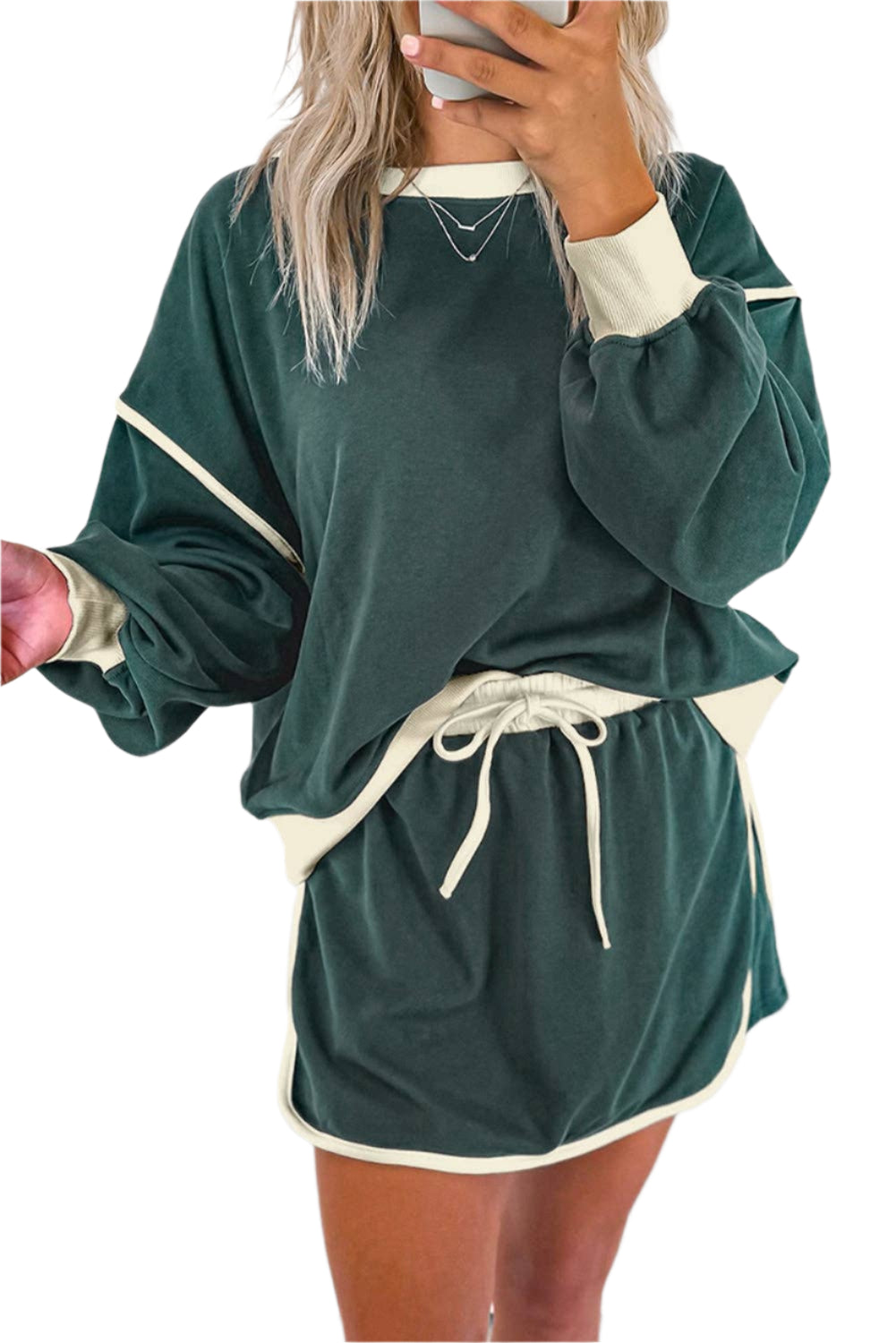 Colorblock Pullover and Skort Set: Evergreen