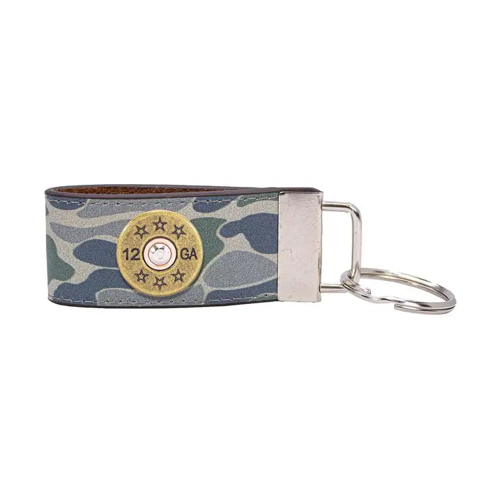 Green Old School Camo Leather Loop Key Fob - Shotshell Concho