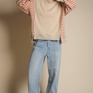 Oversized Striped Casual Sweater - Beige