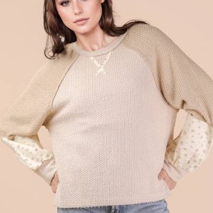 Raglan Sleeve Color Block Sweater - Cream