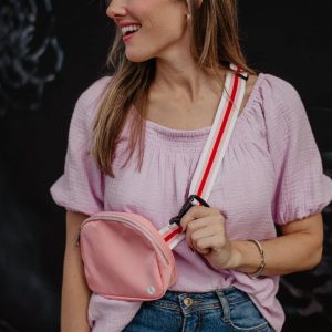 Light Pink Solid Belt Bag with Striped Strap Valentine's Day: Light Pink / OS