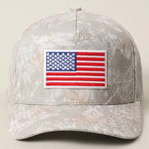 USA Flag Embroidered Patch Camo Trucker Hat - Light Camo