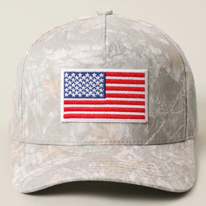 USA Flag Embroidered Patch Camo Trucker Hat - Light Camo