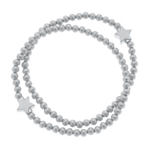 Isa Star Ball Bead Stretch Bracelets: Satin Silver