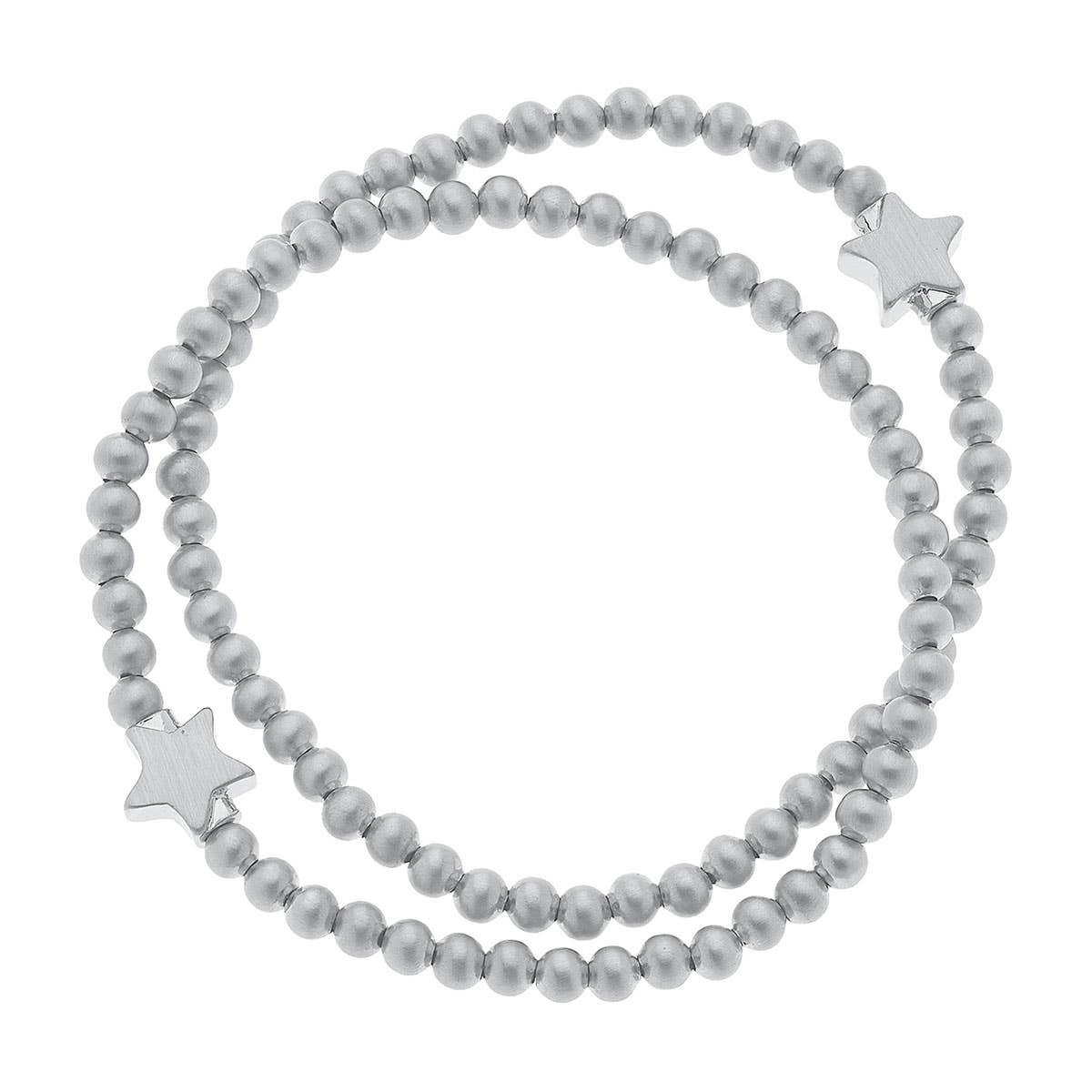 Isa Star Ball Bead Stretch Bracelets: Satin Silver