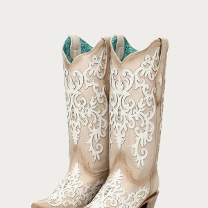 Women's Bone Overlay Embroidery and Studs Snip Boot