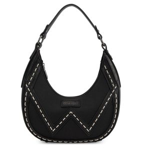 Wrangler Western Contrast Stitch Chevron Hobo Shoulder Bag - Black