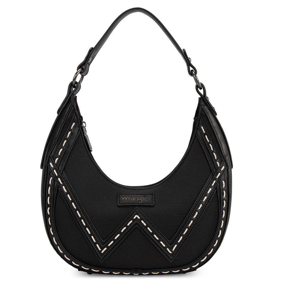 Wrangler Western Contrast Stitch Chevron Hobo Shoulder Bag - Black