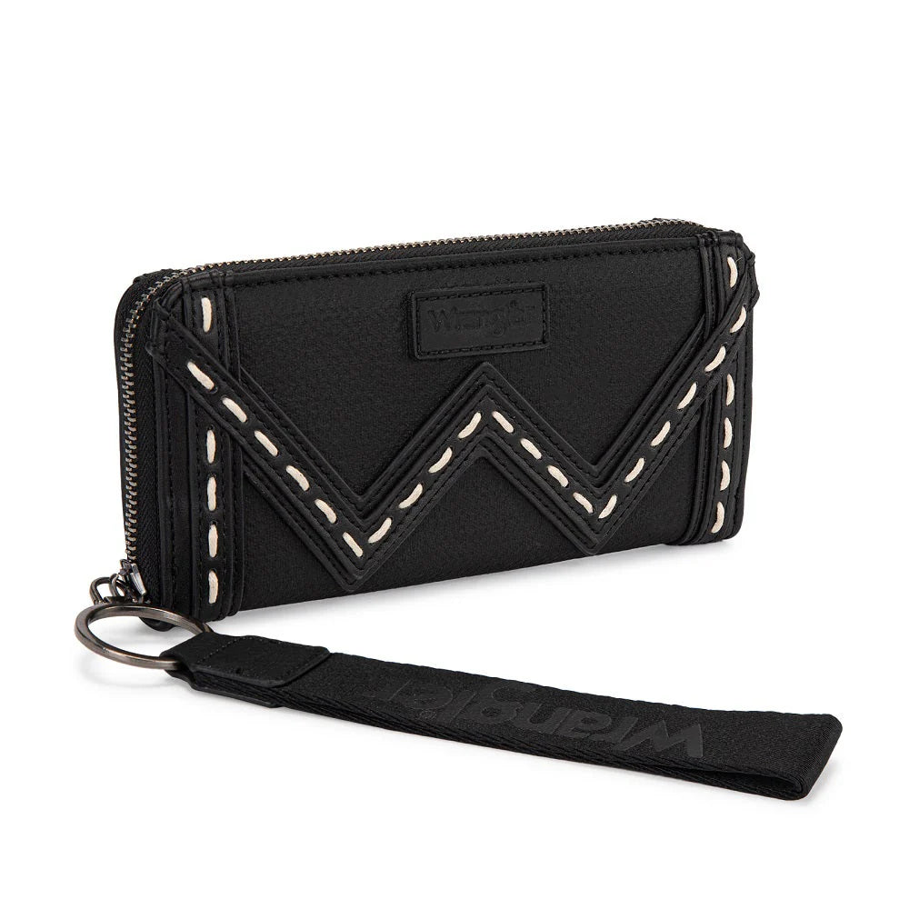 Wrangler Western Chevron Contrast Stitch RFID Wallet - Black