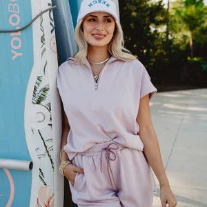 Half Zip Scuba Set - Blush