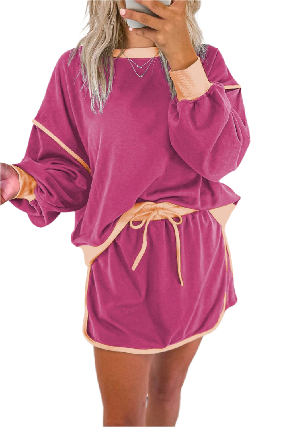 Colorblock Pullover and Skort Set: Rose Red