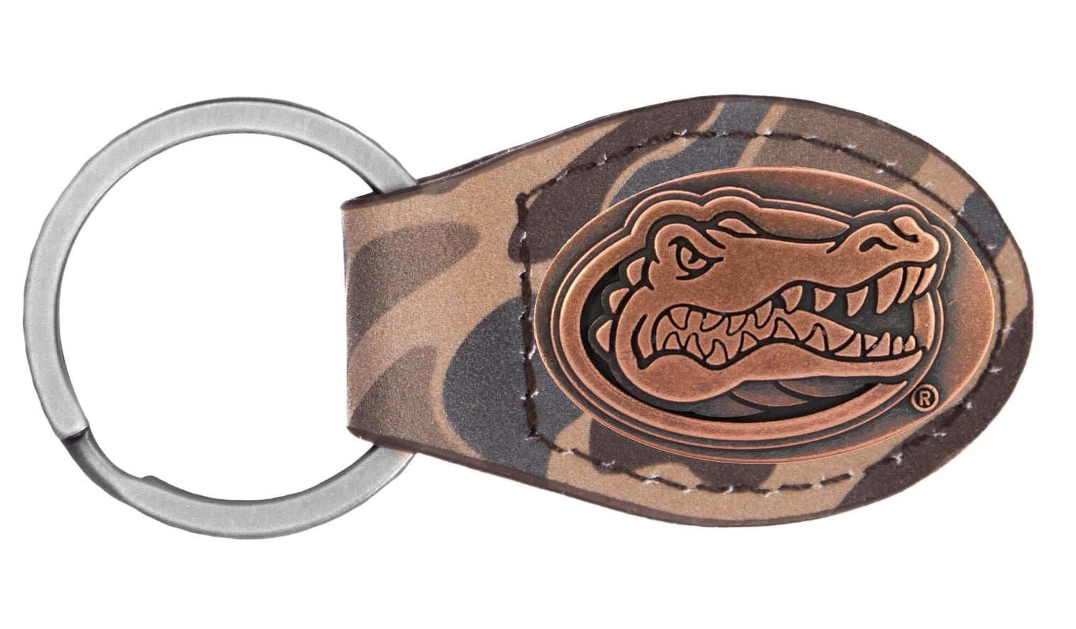 Brown Old School Camo Leather Key Fob - Florida Gators Concho