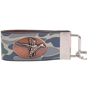 Green Old School Camo Leather Loop Key Fob - Mallard Concho