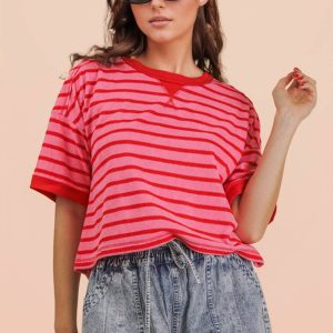 Oversized Stripe Top - Red