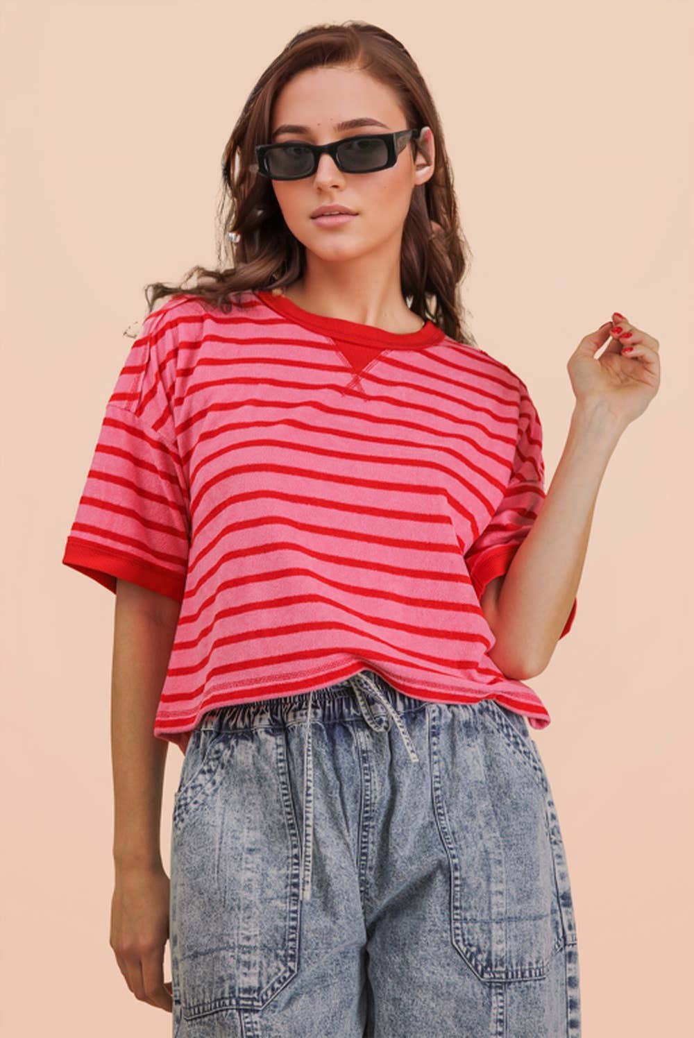 Oversized Stripe Top - Red