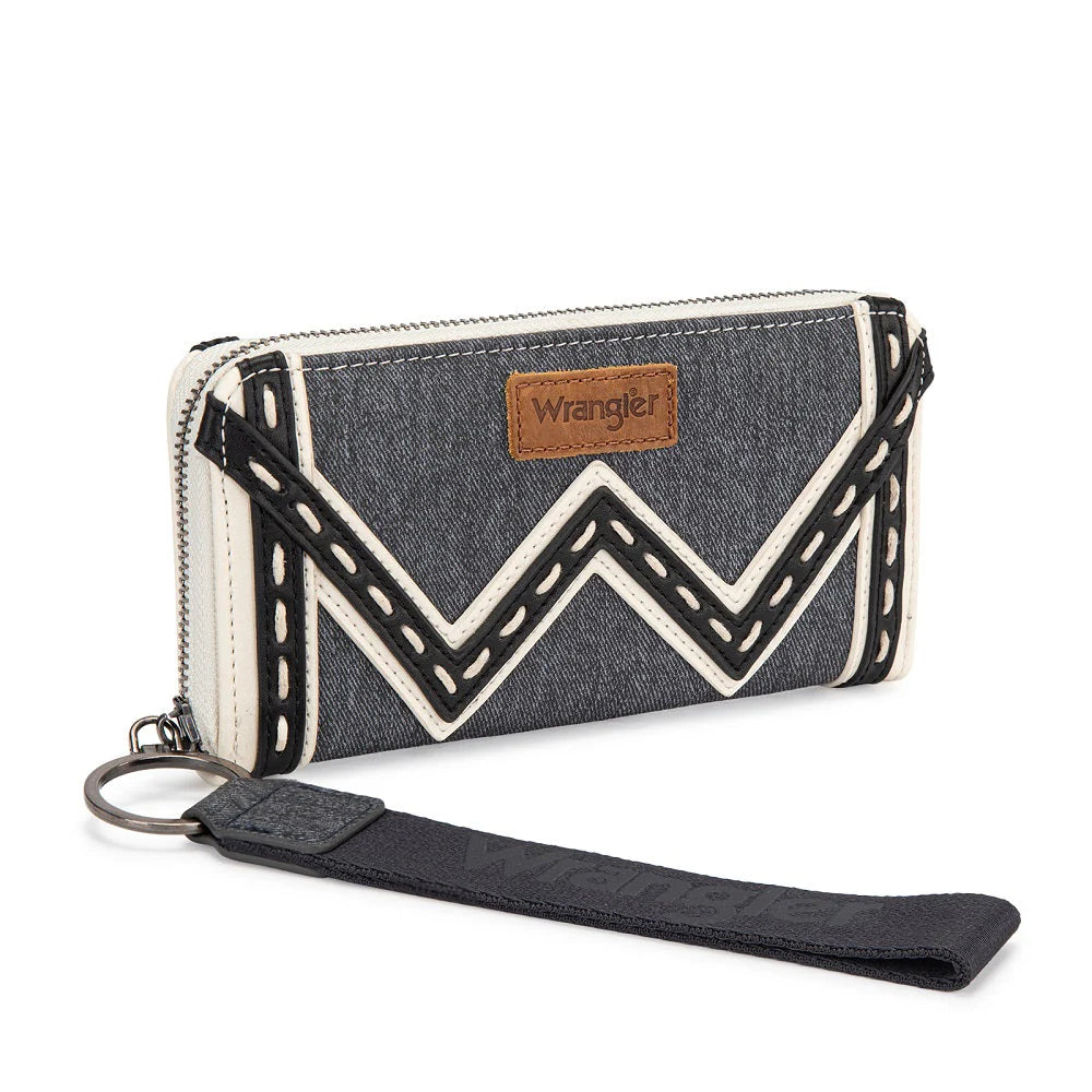 Wrangler Western Chevron Contrast Stitch RFID Wallet - Dark Jean