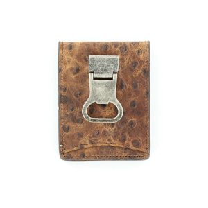 Ostrich Leather Bottle Opener Bi Fold Money Clip