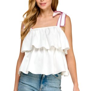 Tiered Ruffle Top - White Magenta