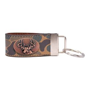 Brown Old School Camo Leather Loop Key Fob - Buck Concho