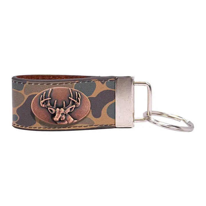 Brown Old School Camo Leather Loop Key Fob - Buck Concho