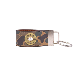 Brown Old School Camo Leather Loop Key Fob - Shotshell Concho