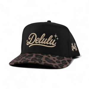 Delulu Snapback Hat - Retro Leopard & Black