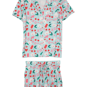 XO Cherries Pajama Set - Mint