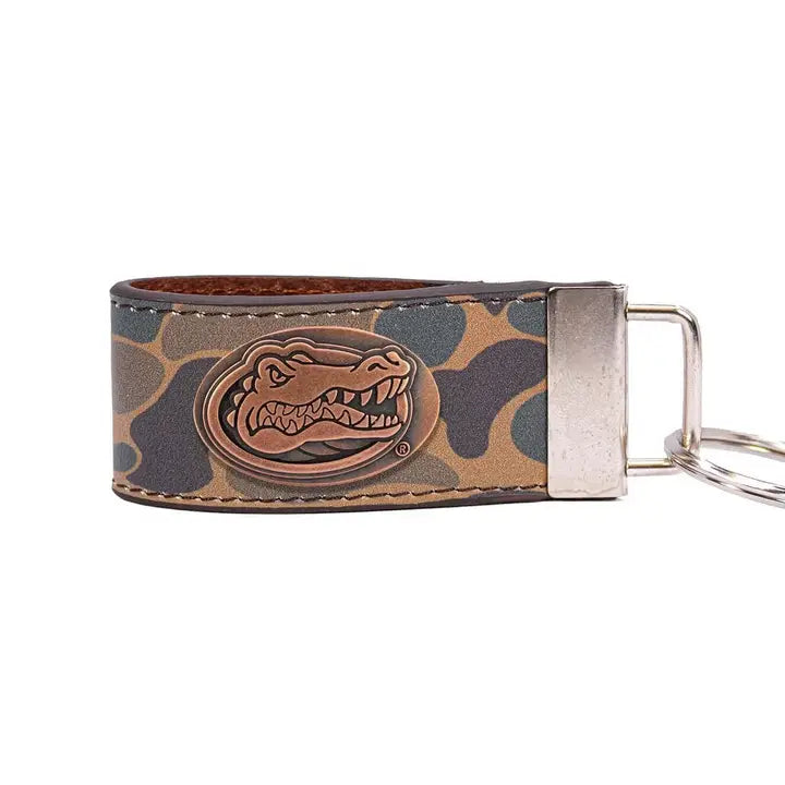 Brown Old School Camo Leather Loop Key Fob - Florida Gators Concho