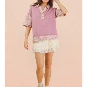 Oversized Collard Knit Top - Mauve