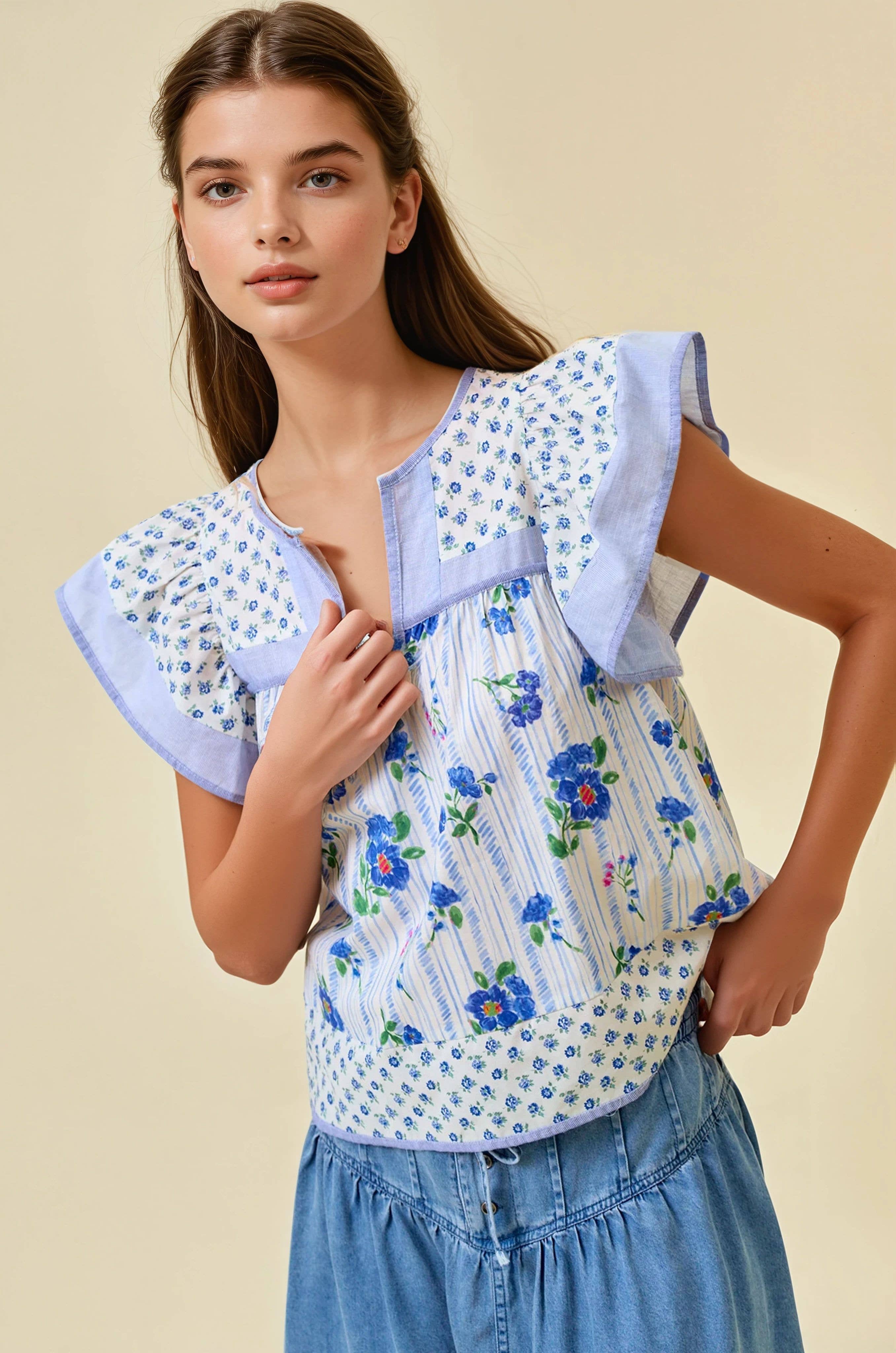 Flutter Sleeve Top - Blue