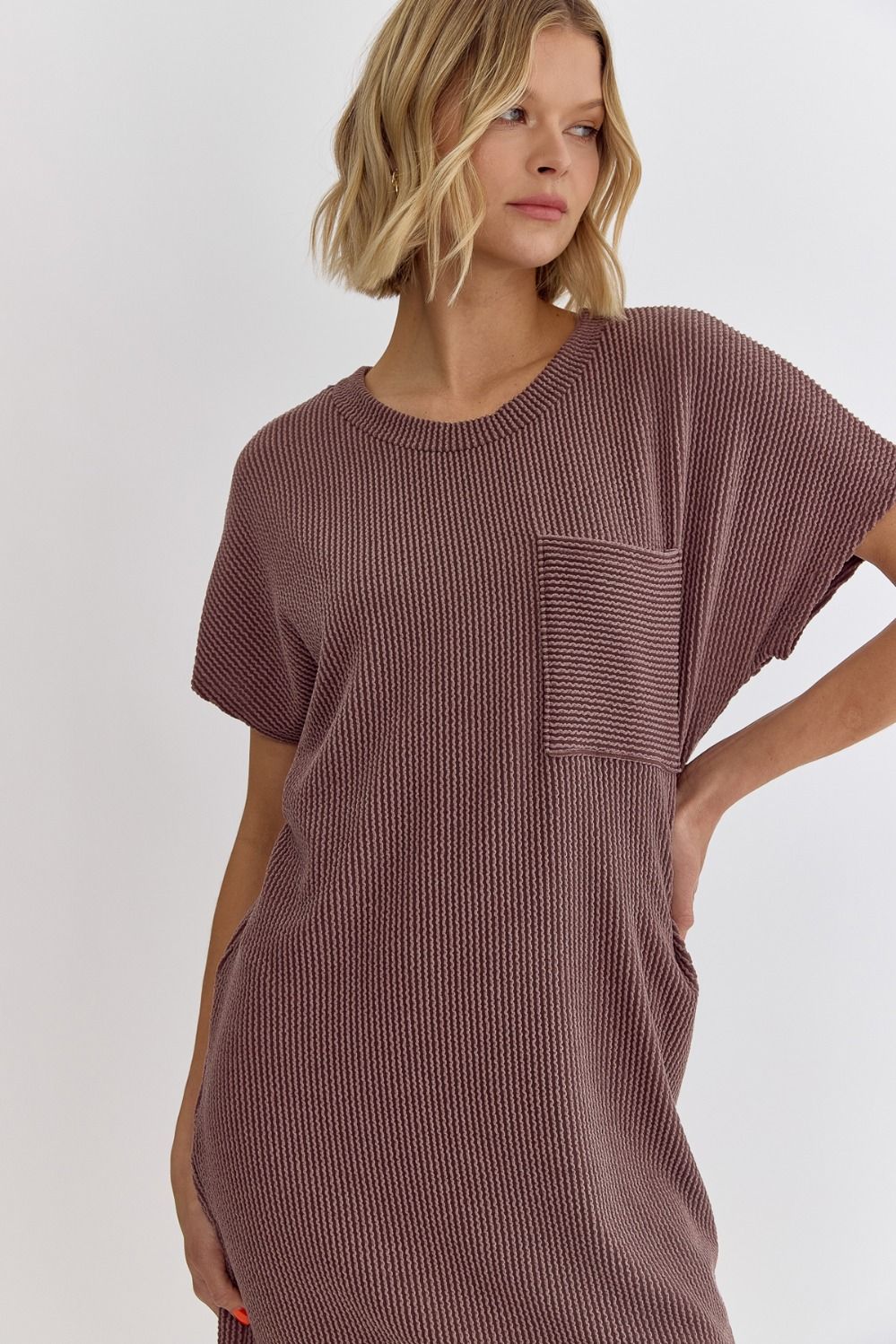 Ribbed Mini Dress - Peppercorn