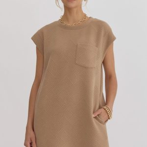 Textured Ribbed Mini Dress - Tan