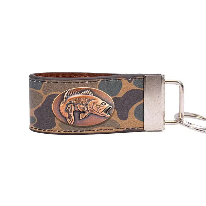 Brown Old School Camo Leather Loop Key Fob - Bass Concho