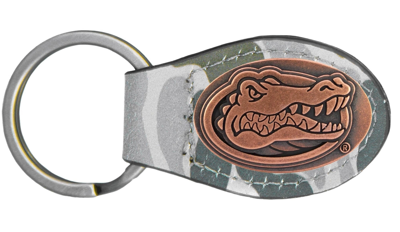 Green Old School Camo Leather Key Fob - Florida Gators Concho