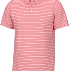 Horizon Stripe Performance Polo - Flamingo/White