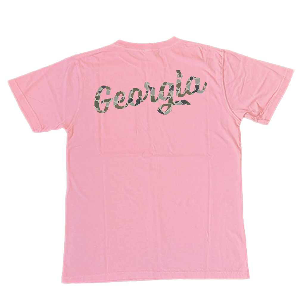 Fishing Camo Script Tee - Coral